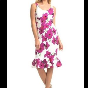 NWT Trina Turk outing ruffle bottom floral sheath dress in Sari Pink 4